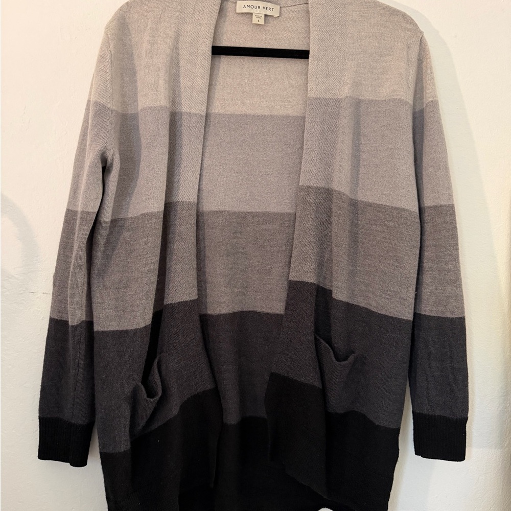 Amour Vert Black and Gray Striped Cardigan